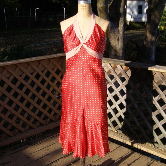 NEW size 8 POLECI Polka dot SILK dress Pinup Girl - Picture 4 of 12